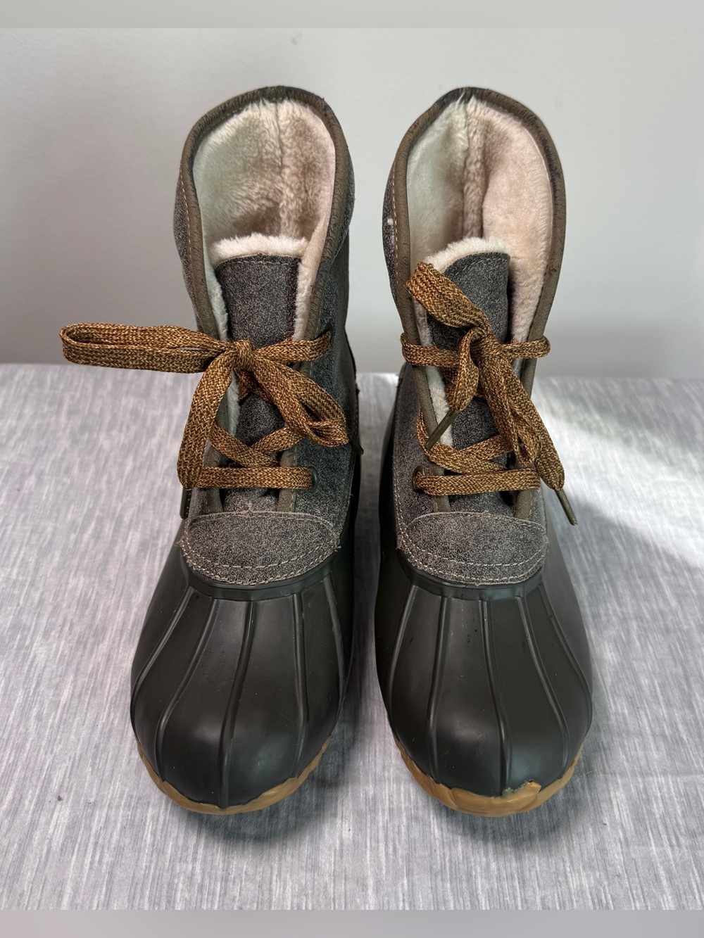 Vintage Sporto Diana Duck Boot | 7 | Gray Suede Faux Fur Lined | Genuine Duck